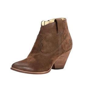 Frye Reina Brown Nubuck Leather Western Rodeo Ankle Heeled Bootie, size 9